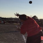 Mansfield’s Shawn Brown throws shot put at Alma junior high meet.