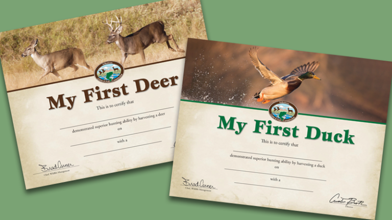 Memorialize their first outdoors adventure with a first duck, first deer certificates from AGFC